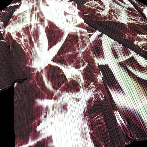 PLEATS PLEASE Issey Miyake Abstract 3/4 Cardigan Shirt Top Purple White Size 3 L - Picture 11 of 15